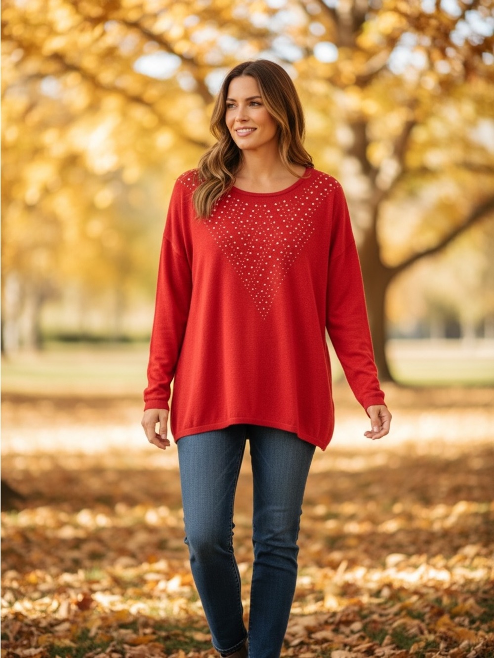 Alfred Dunner Red Studded Long-Sleeve Sweater